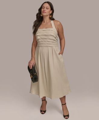 Donna Karan New York - Plus Size Pleated-Bodice Halter Neck Midi Dress