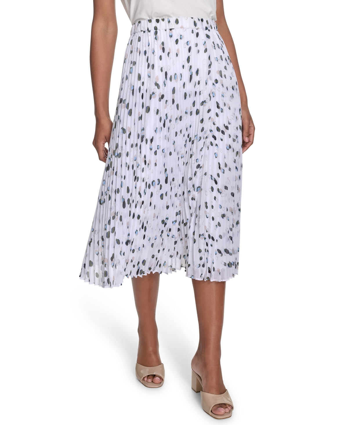 Calvin Klein Petite Dot-print Pleated Midi Skirt