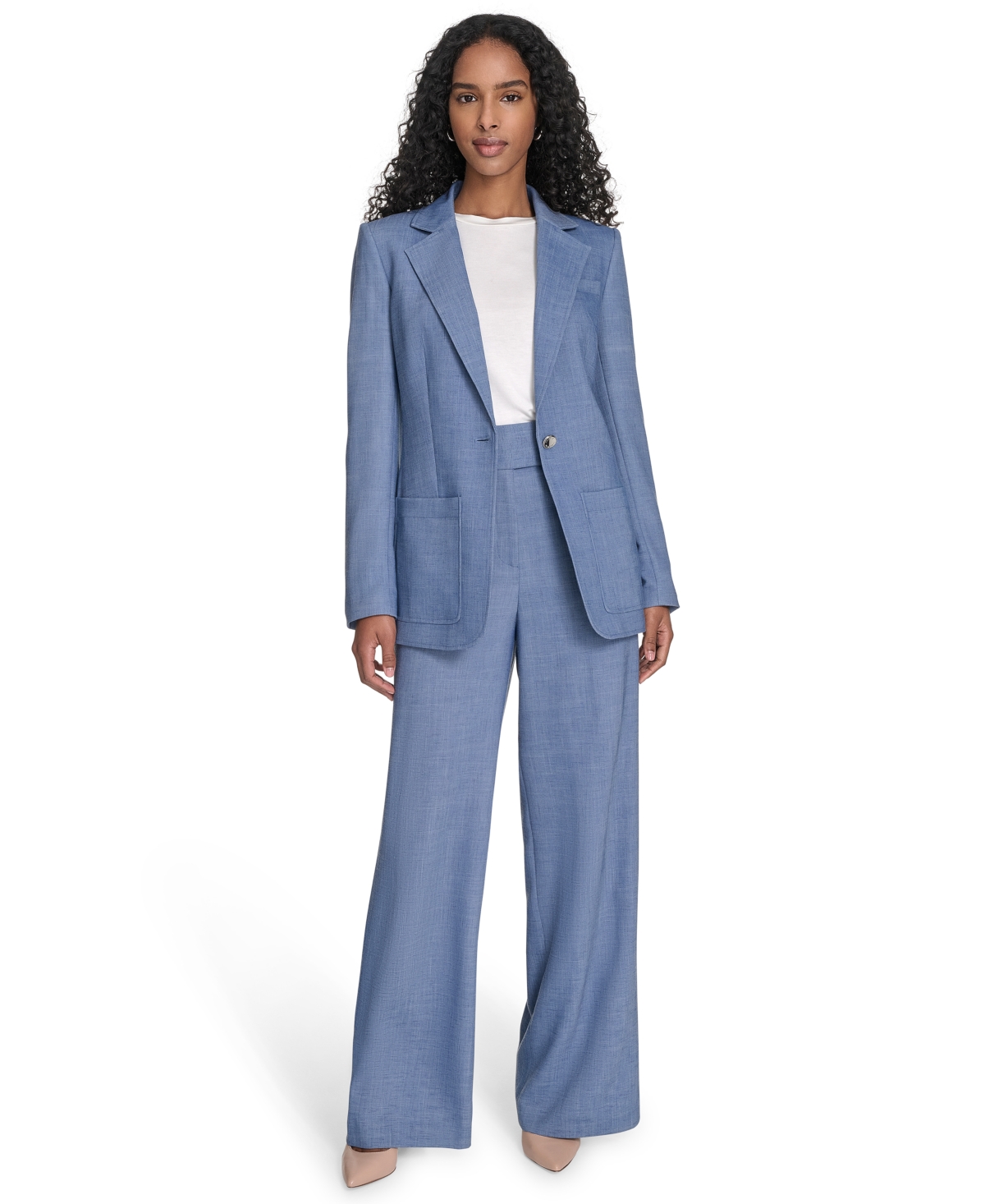 CALVIN KLEIN WOMEN'S FAUX-DENIM HIGH RISE WIDE-LEG PANTS 