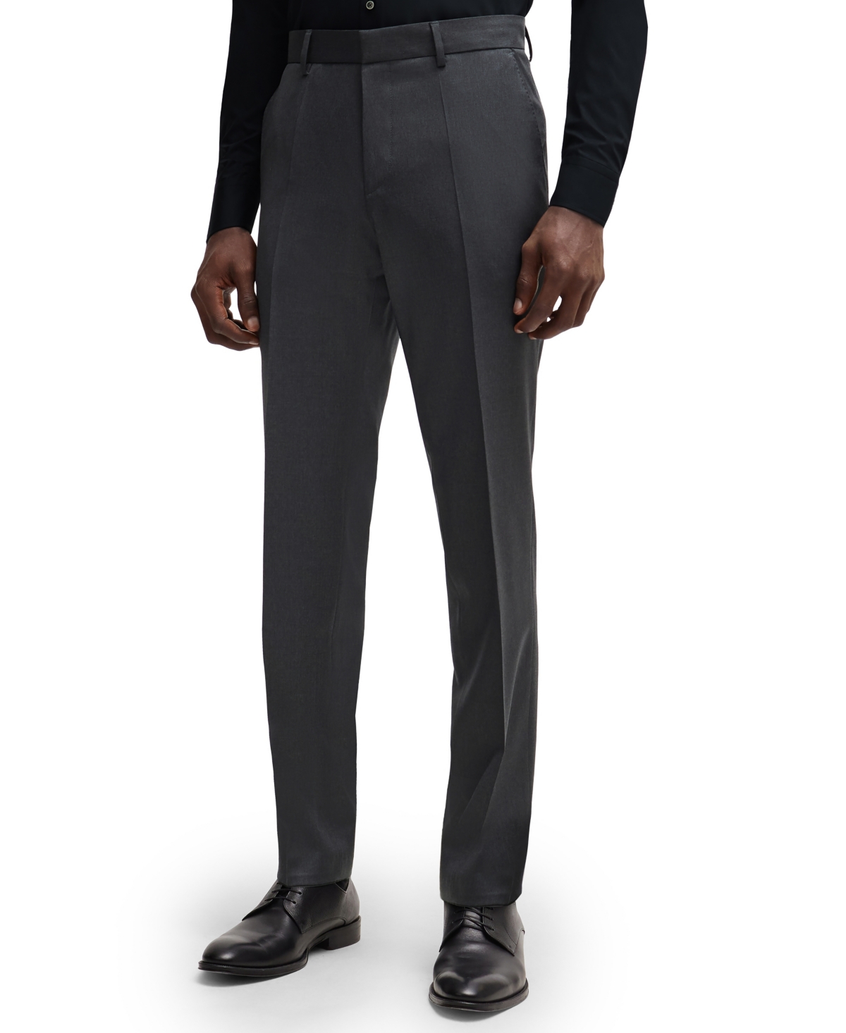 Hugo Boss Slim-fit Trousers In Patterned Stretch Twill In Dark Gray