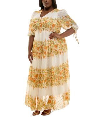 Women's Plus Size Floral Chiffon A-Line Midi Dress