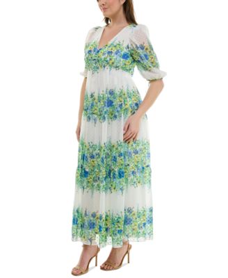 Women's Plus Size Floral Chiffon A-Line Midi Dress
