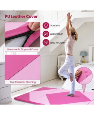 4-Panel PU Leather Folding Exercise Gym Mat with Hook and Loop Fasteners