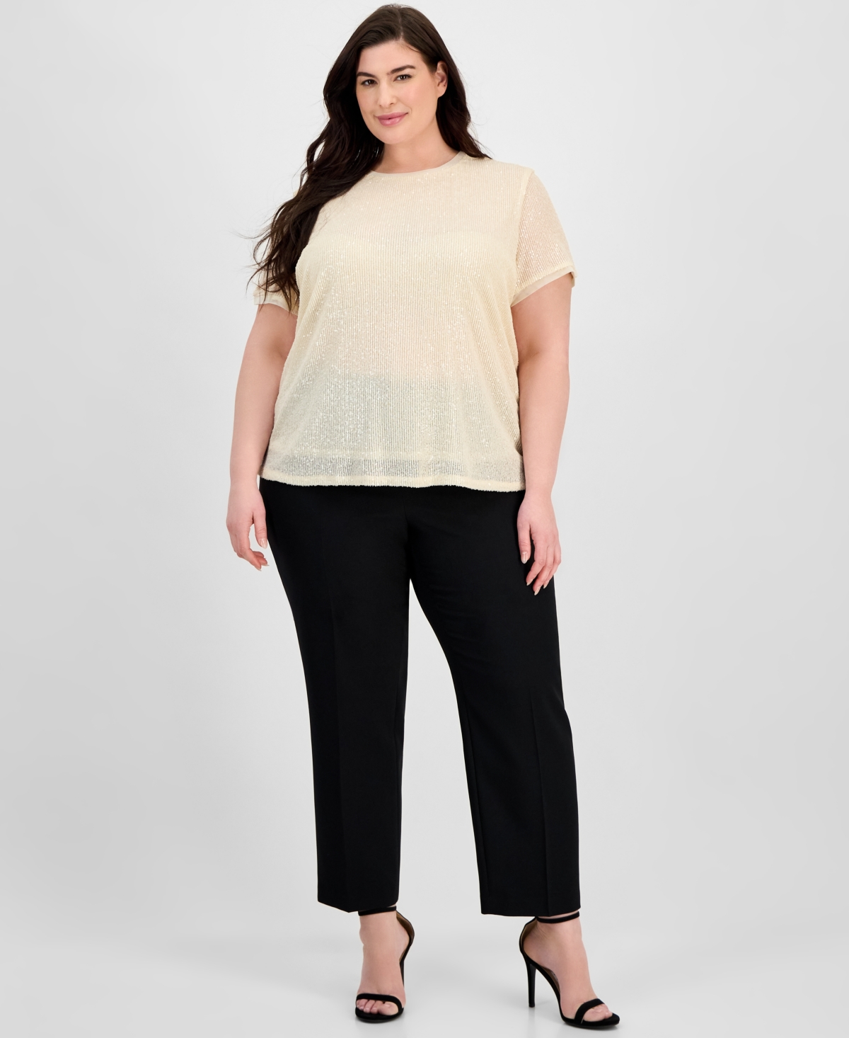 ANNE KLEIN PLUS SIZE SEQUIN MESH BANDED BLOUSE 