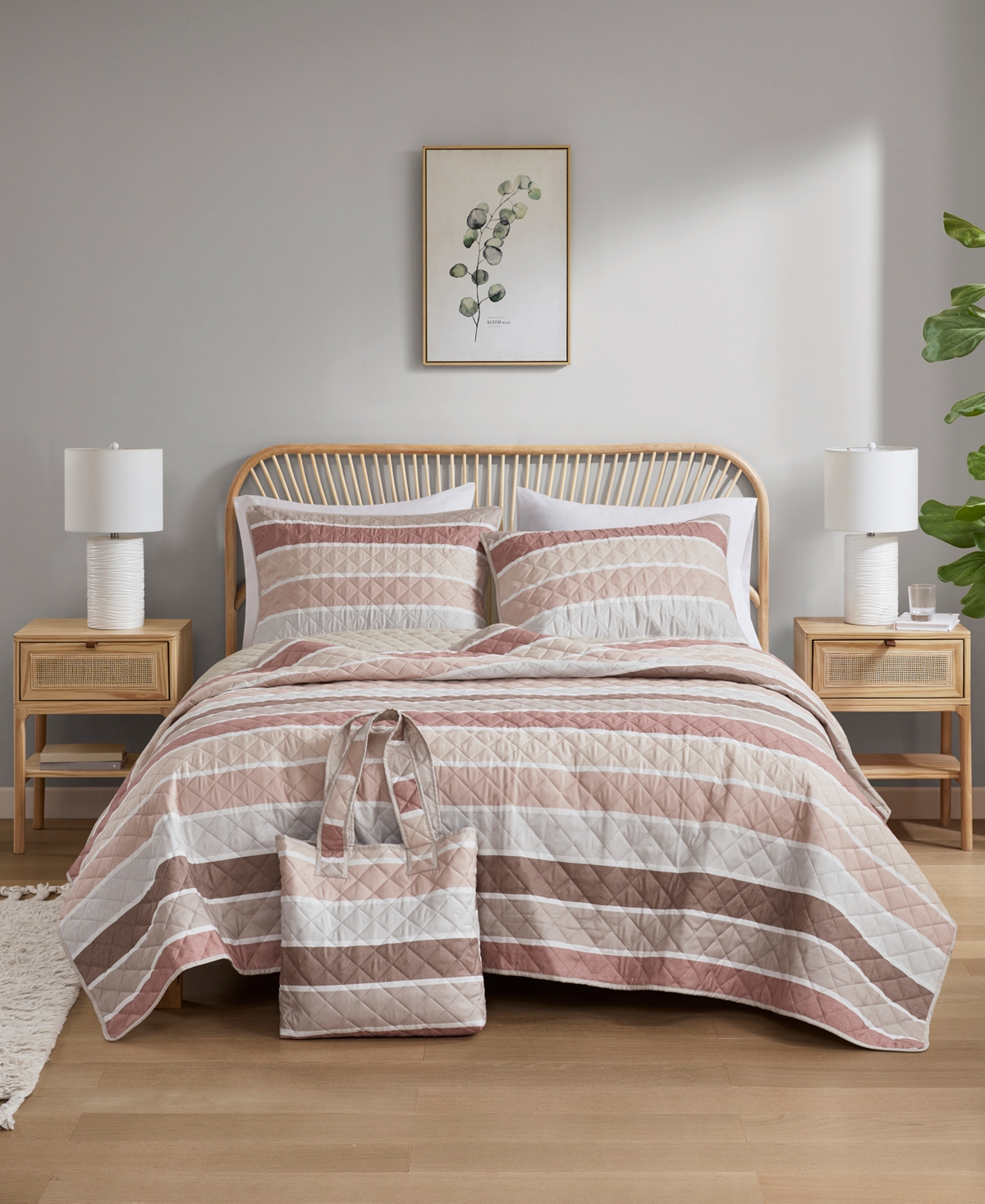 Addison Park Caleb Natural 4-pc. Quilt And Tote Set, King In Brown