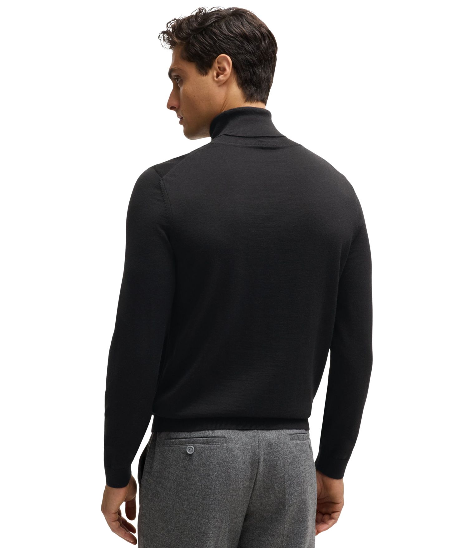 Мужской свитер Hugo Boss Slim-Fit Rollneck Merino Wool, цвет: Чёрный — фото 2
