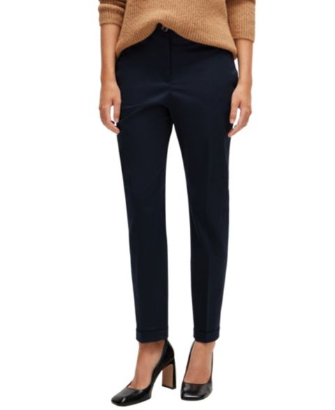 Женские брюки Hugo Boss BOSS by Stretch-Cotton Twill Regular-Fit, цвет: Тёмный синий