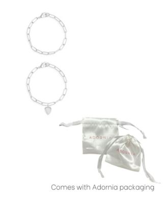 Tarnish Resistant Silver Heart Paper Clip Chain Bracelet Set