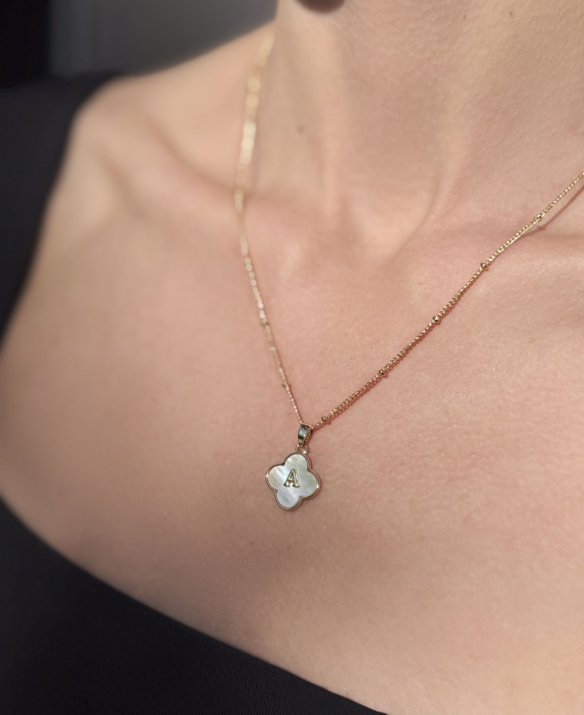 Adornia Gold Mother Of Pearl Initial Clover Necklace
