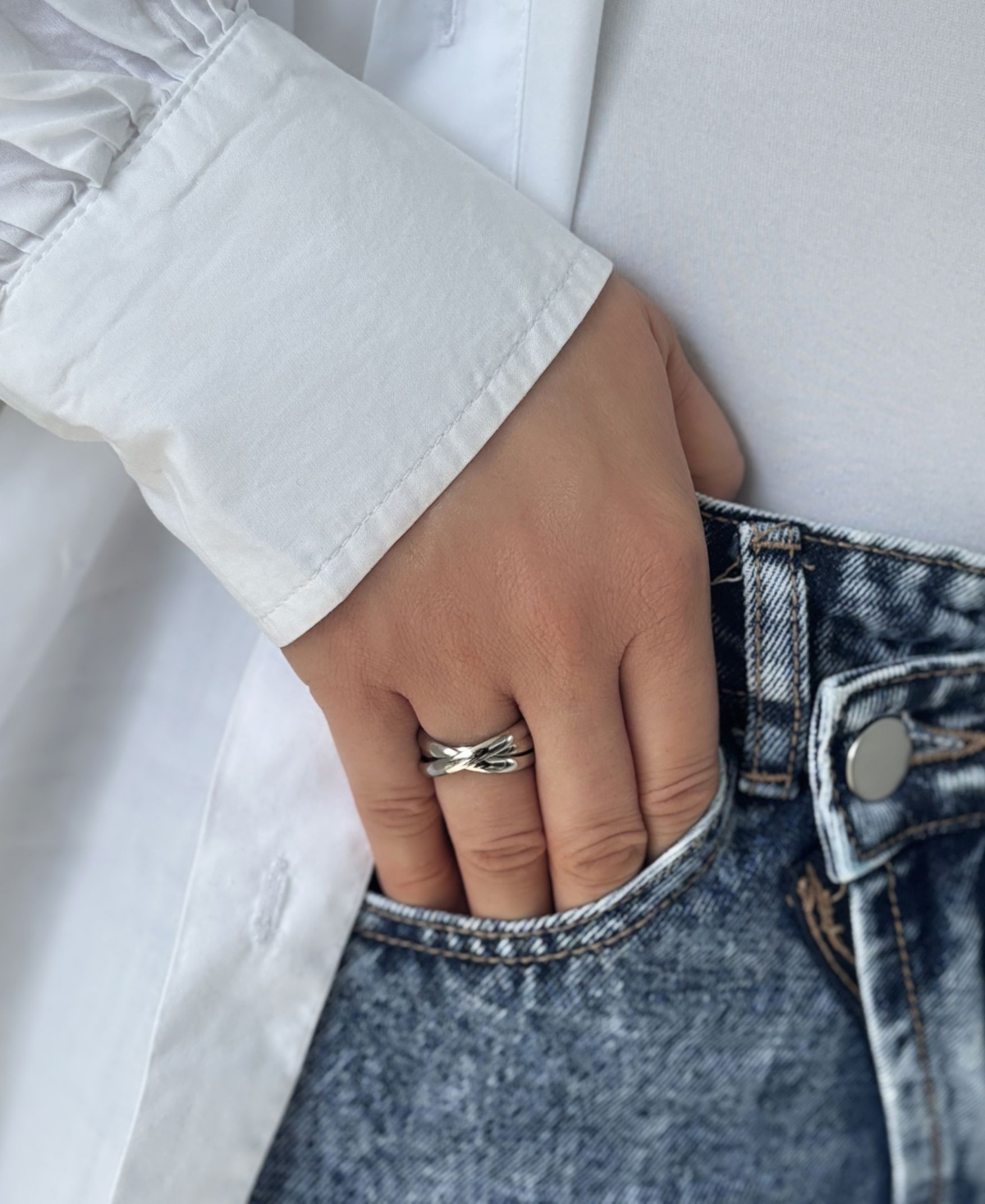 Adornia Tarnish Resistant Silver Plated Interlocking Rings In Silver