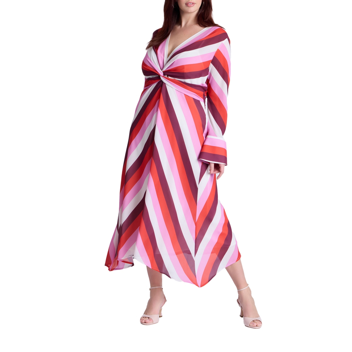 Plus Size Twist Bodice Stripe Midi Dress - Power stripe