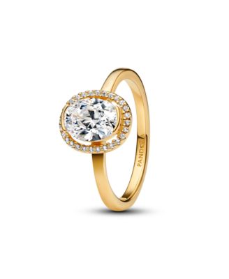 Oval Sparkling Halo 14K Gold-Plated Ring