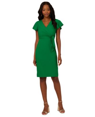 Adrianna Papell - Women's Surplice-Neck Flutter-Sleeve Dress