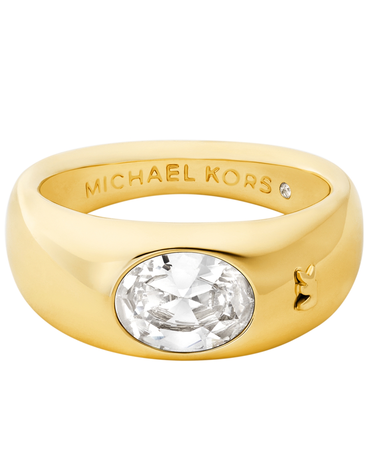 Shop Michael Kors 14k Gold-plated Brass Oval Stone Ring In Gold,white