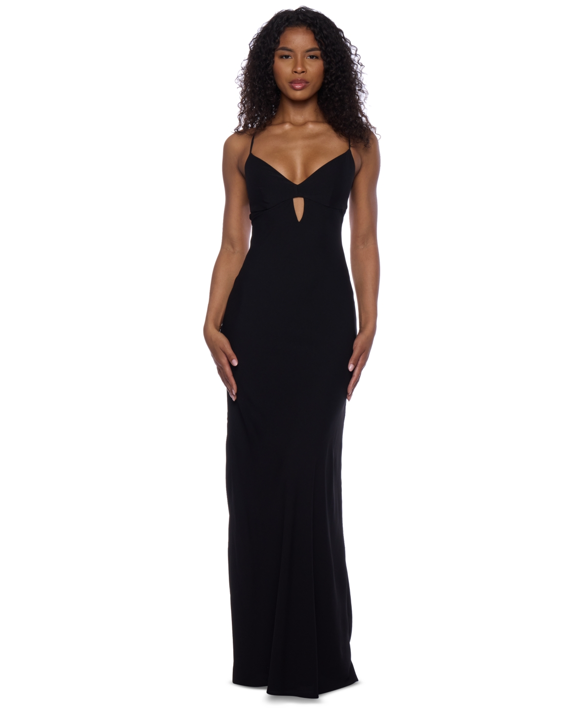 Juniors' Keyhole-Front Strappy-Back Gown - Black