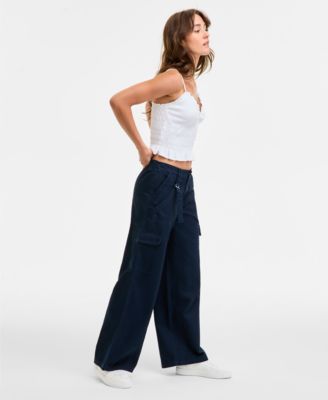 Juniors' Cargo Strap Wide-Leg Pants