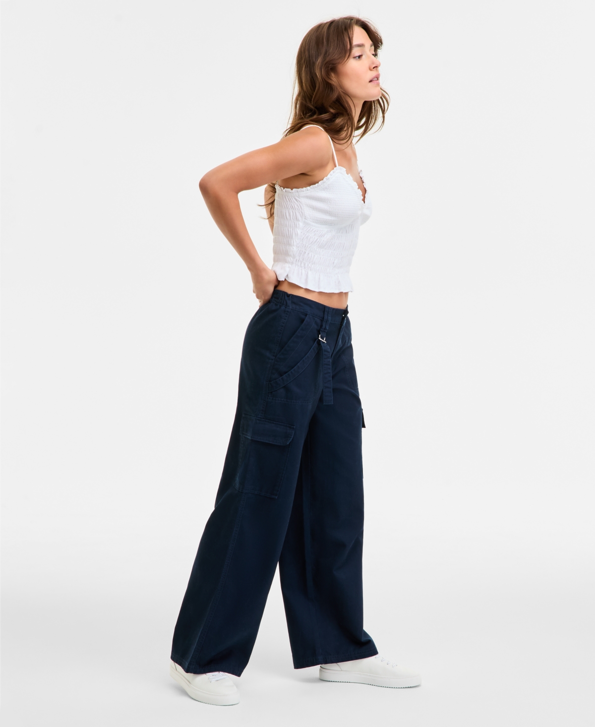 Celebrity Pink Juniors' Cargo Strap Wide-leg Pants