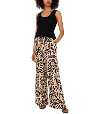 Women's Floral Print Drawstring-Waist Wide-Leg Pants