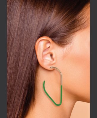 Gold Tone and Green Enamel Post Triangle Earrings