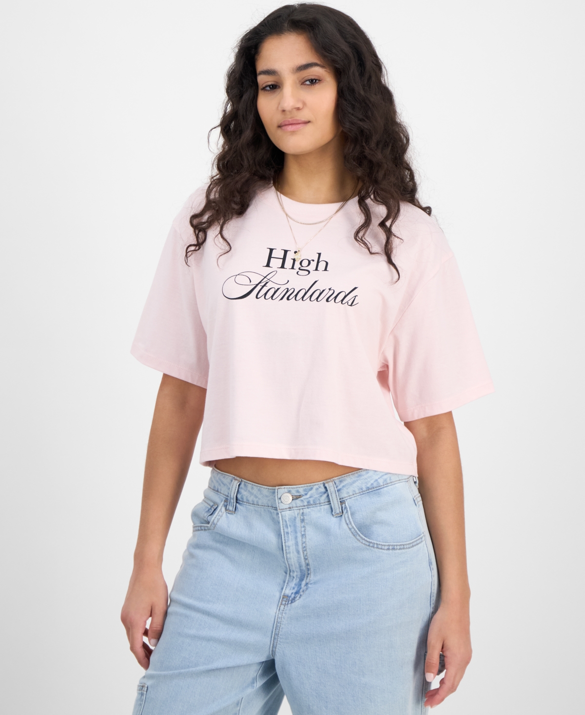 Juniors' High Standards Crewneck Cropped T-Shirt - Ballet Slipper