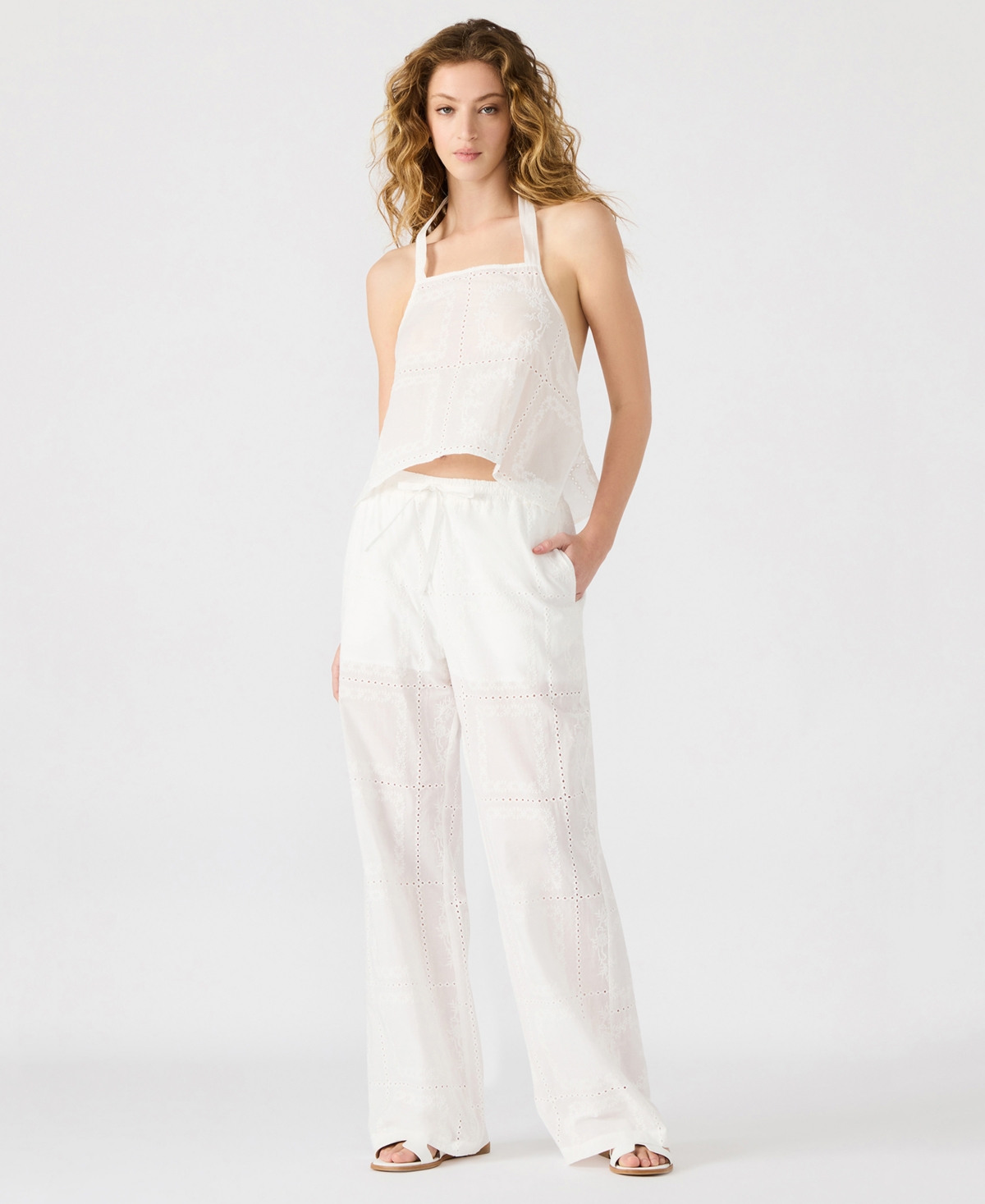 Steve Madden Women's Crissy Eyelet Patchwork Pants In White