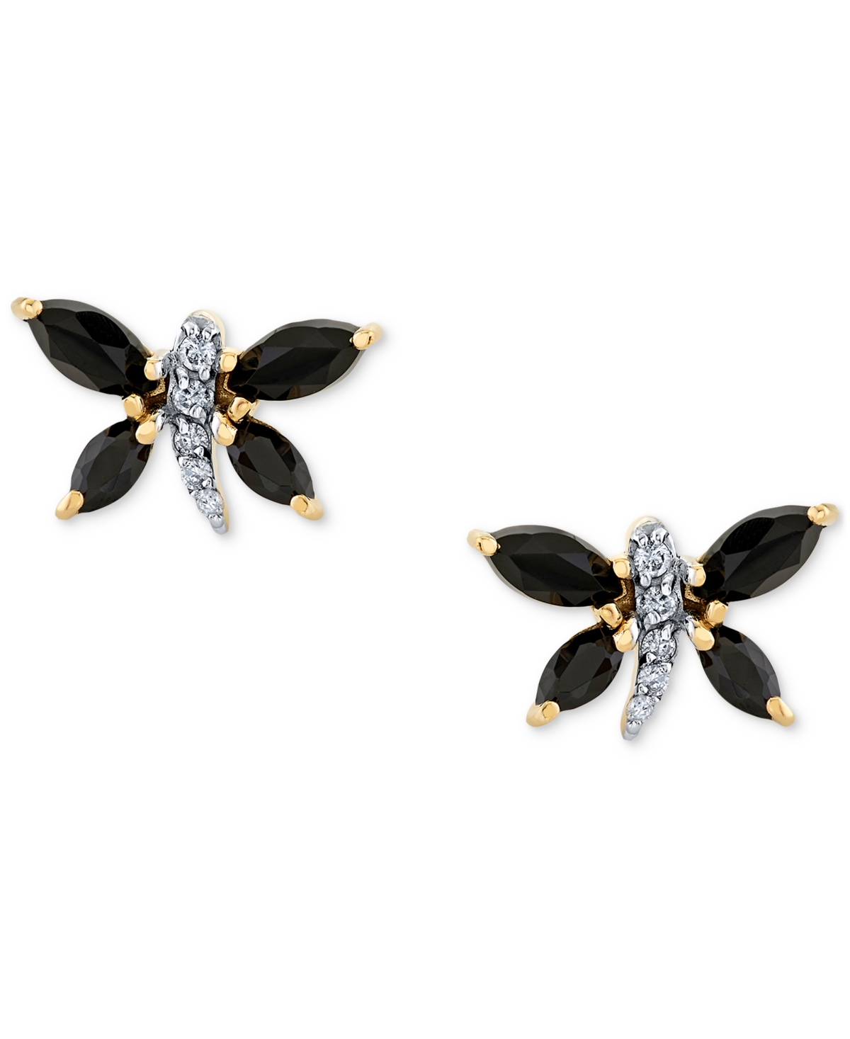 Macy's Marquise Onyx (5 X 2-1/2 Mm) & Diamond Accent Butterfly Stud Earrings In 14k Yellow Gold In Gold