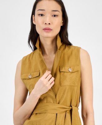 Women's Sleeveless Tie-Waist Patch-Pocket Jacket