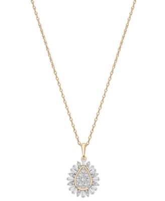 Wrapped in Love - Diamond Round & Baguette Teardrop Cluster 18" Pendant Necklace (1/2 ct. t.w.) in 14k Gold
