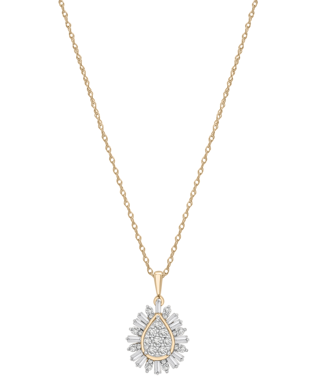 Diamond Round & Baguette Teardrop Cluster 18" Pendant Necklace (1/2 ct. t.w.) in 14k Gold, Exclusively at Macy's - Yellow Gold