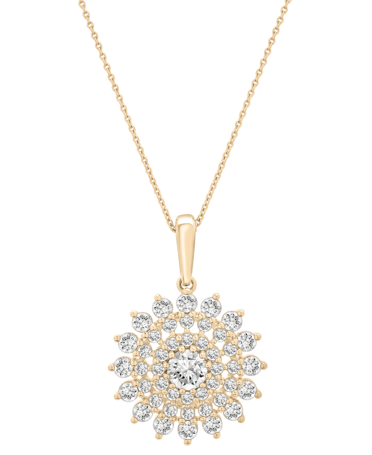 Diamond Flower Cluster Pendant Necklace (1 ct. t.w.) in 14k Gold, 18" + 2" extender, Exclusively at Macy's - Yellow Gold