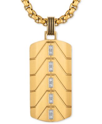 Esquire Men's Jewelry - Diamond Chevron Dog Tag 22" Pendant Necklace (1/20 ct. t.w.) in Black & Gold-Tone Ion Plated Stainless Steel