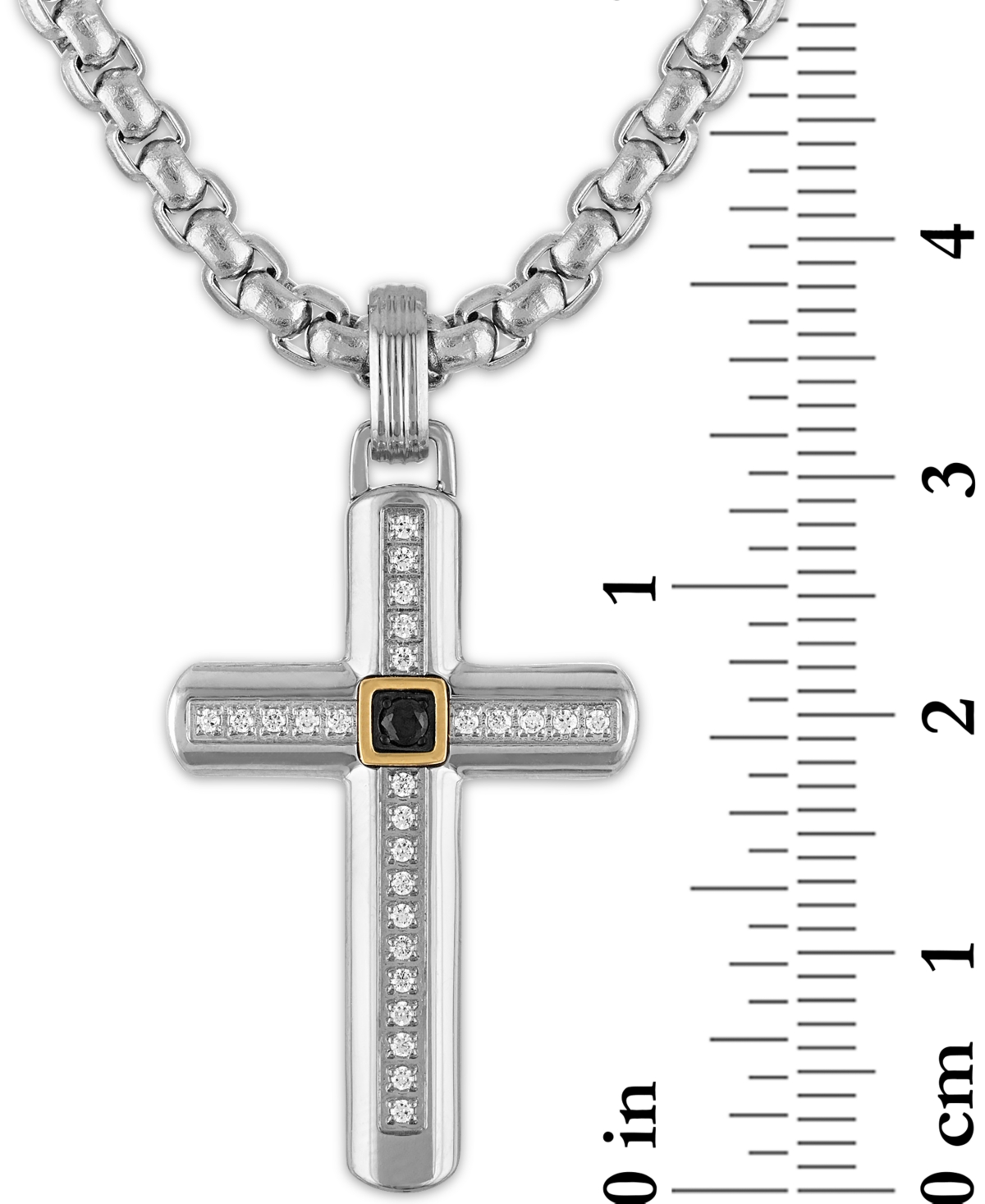 Macy's White & Black Diamond Cross 22" Pendant Necklace (1/6 Ct. T.w.) In Stainless Steel In Gray