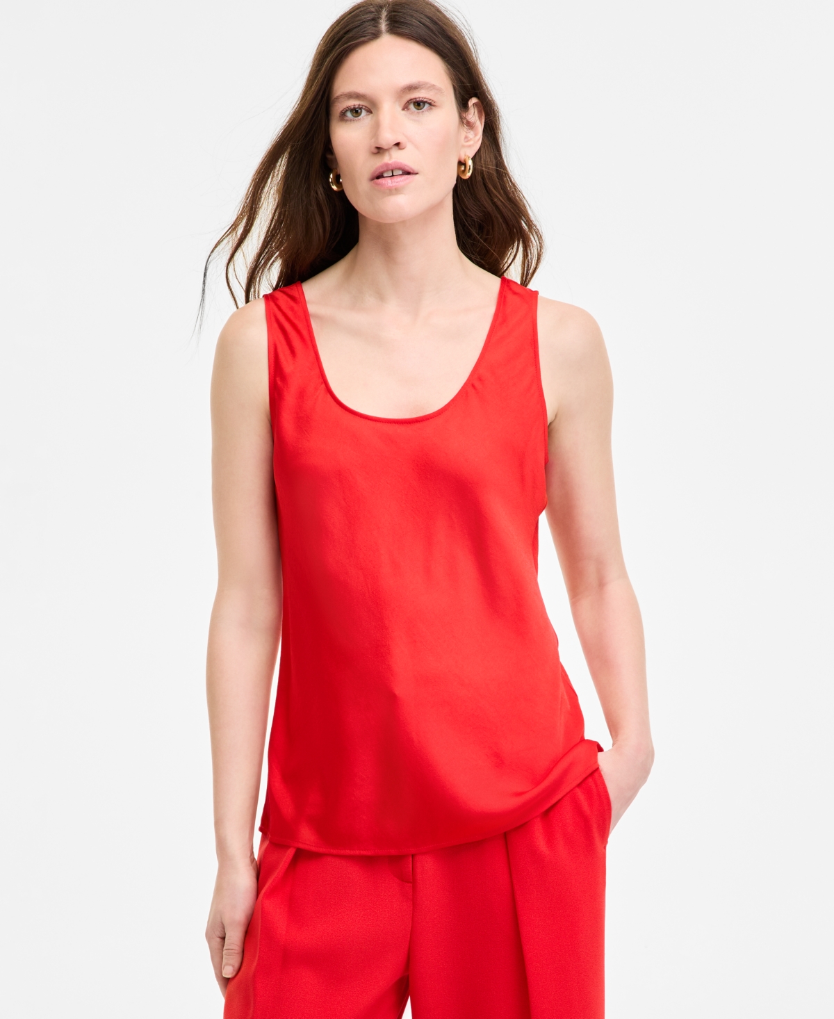 Women's Satin Tank Top, Exclusively at Macy's - Bisou Red
