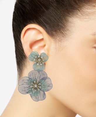 Gold-Tone Multi Layered Flower Double Drop Earrings