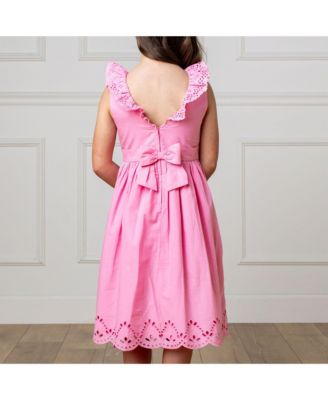 Big Girls Ruffle Collar Party Dress with Eyelet Embroidery