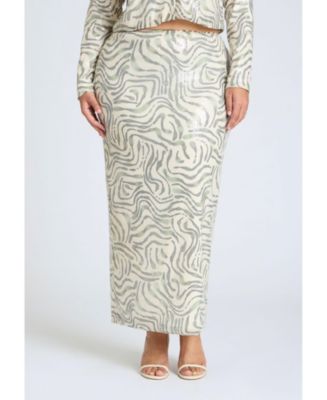 Plus Size Sequin Maxi Column Skirt