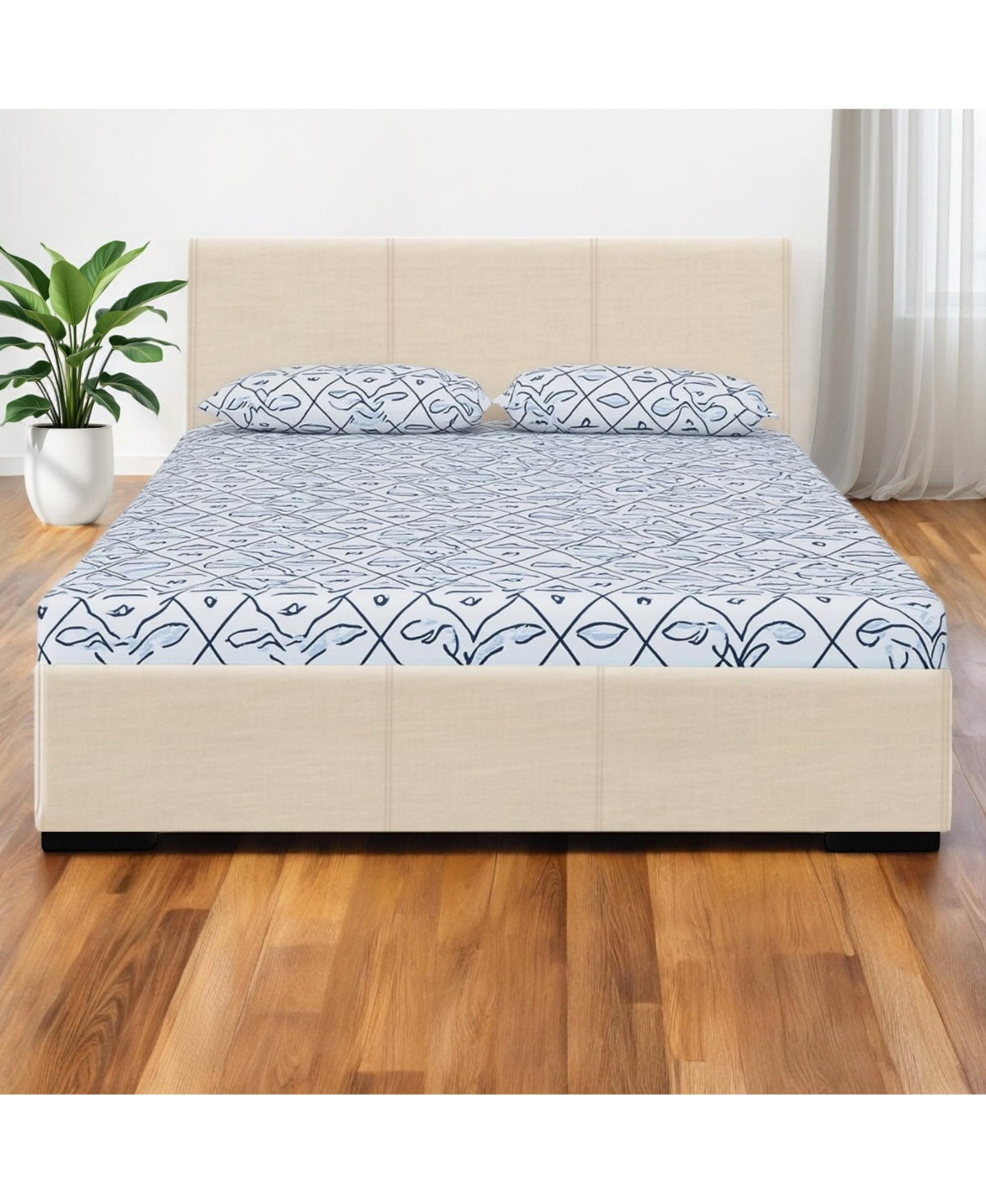 Faux Leather Bed Frame with Upholstered Headboard – Solid & Manufactured Wood