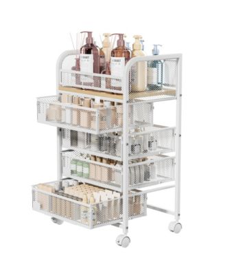 Makeup Organizer with 4 Drawers, Skincare Storage, Floor Skincare Organizers with Wheels