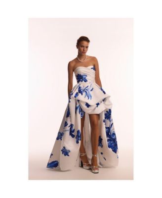 Women's Wonderful white A-line maxi dress with blue flowers