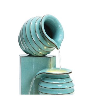 Aqua Blue 3-Tier Bowls 2.5-Feet Tall Outdoor Polyresin Fountain with Lights