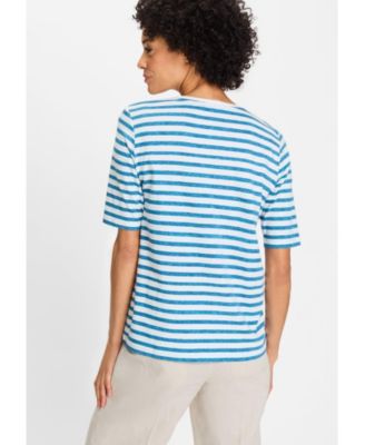 Women's Striped and Foliage Print T-Shirt