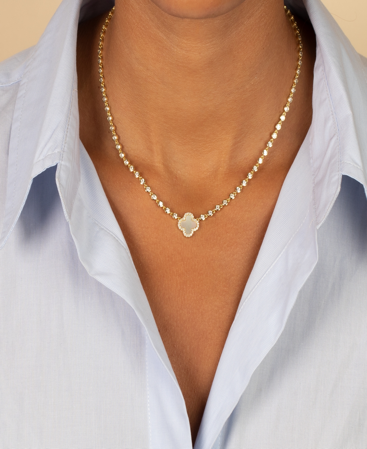 By Adina Eden Pave Outline Four Leaf Clover Cubic Zirconia Necklace In White