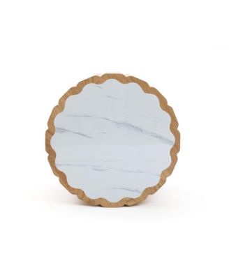 Wood Grain Manufactured Wood 18.9-Inch Tall Round End and Side Table with Faux Marble Top