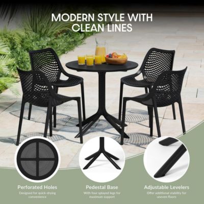 5-Piece Outdoor Resin Round Patio Dining Table Set with Modern Stackable Patio Dining Chairs