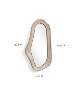 Natural Wood Framed Oval Irregular Wall Mirror, Accent and Vanity