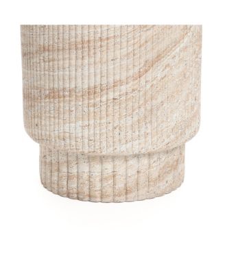 Travertine-Style Round Ribbed MgO Side Table