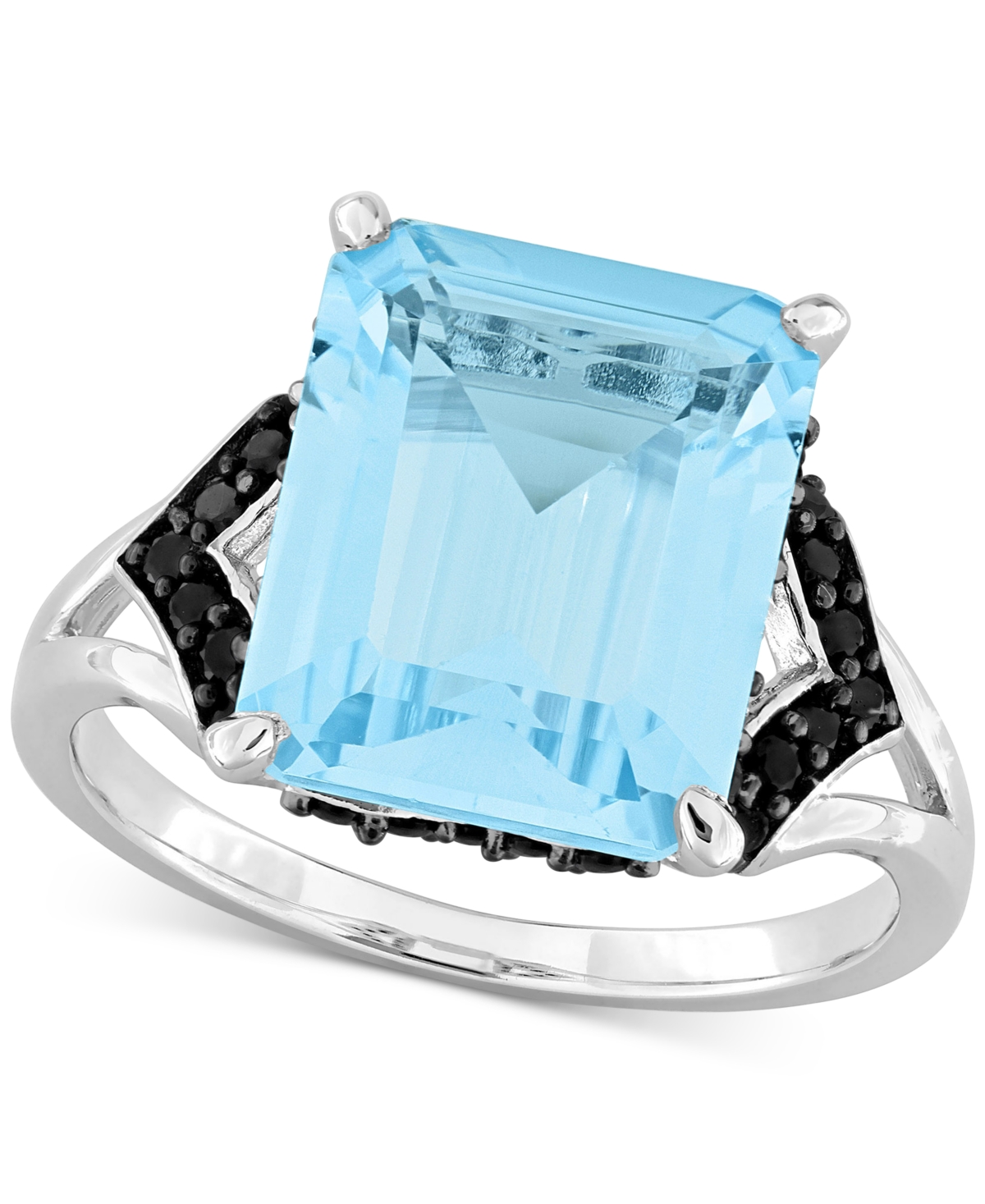 Blue Topaz (7-3/8 ct. t.w.) & Black Sapphire (3/8 ct. t.w.) Statement Ring in Sterling Silver - Blue Topaz