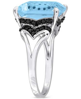 Blue Topaz (7-3/8 ct. t.w.) & Black Sapphire (3/8 ct. t.w.) Statement Ring in Sterling Silver