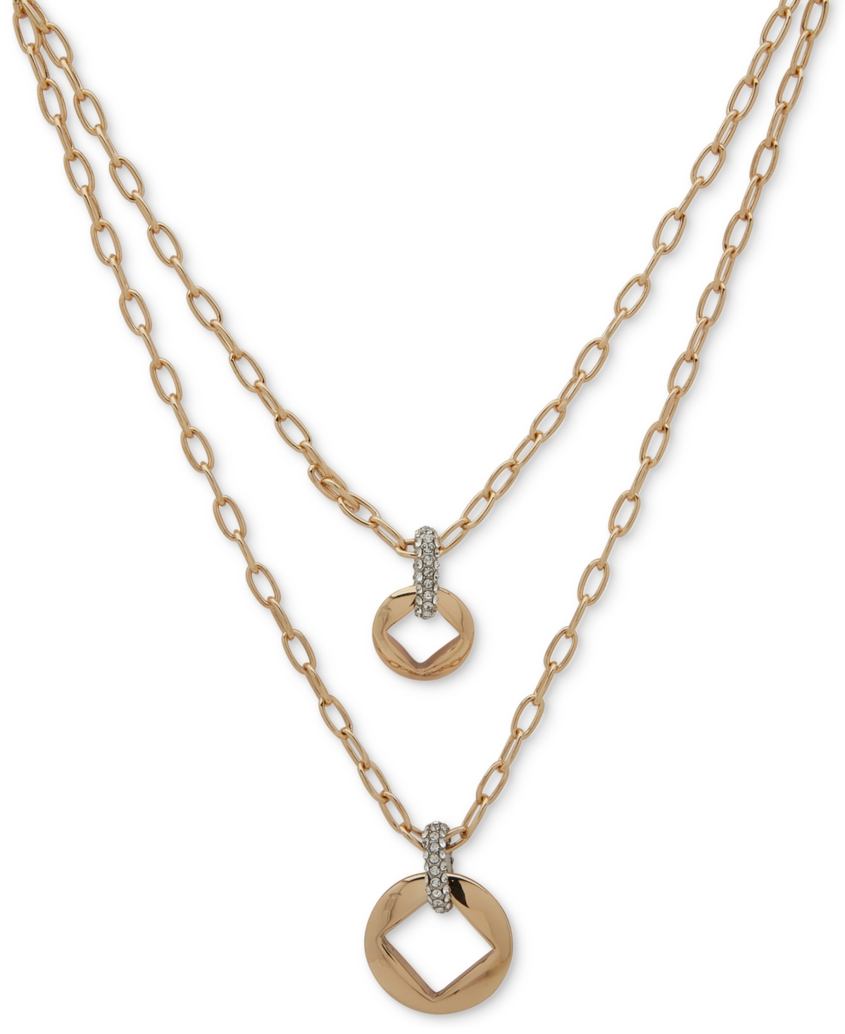 Shop Karl Lagerfeld Two-tone Pave Square Cut-out Layered Pendant Necklace, 16" + 3" Extender