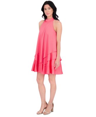 Women's Satin Mock Neck Trapeze Dress